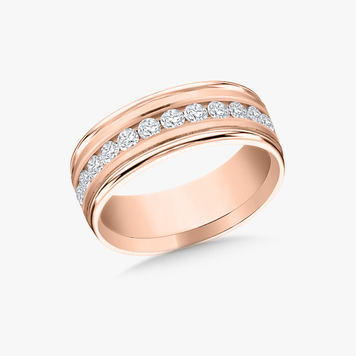 Channel Set Diamond Wedding Band 8mm