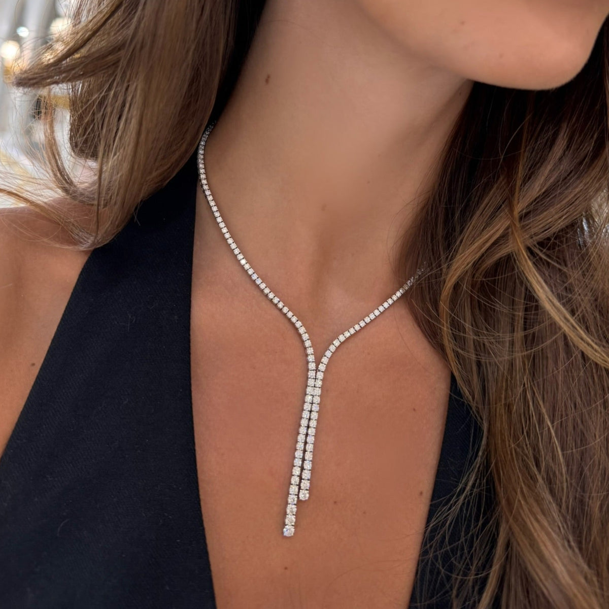 Channel Set Emerald Cut Diamond Double Lariat 24 ctw