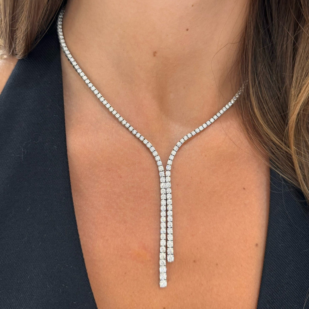 Channel Set Emerald Cut Diamond Double Lariat 24 ctw
