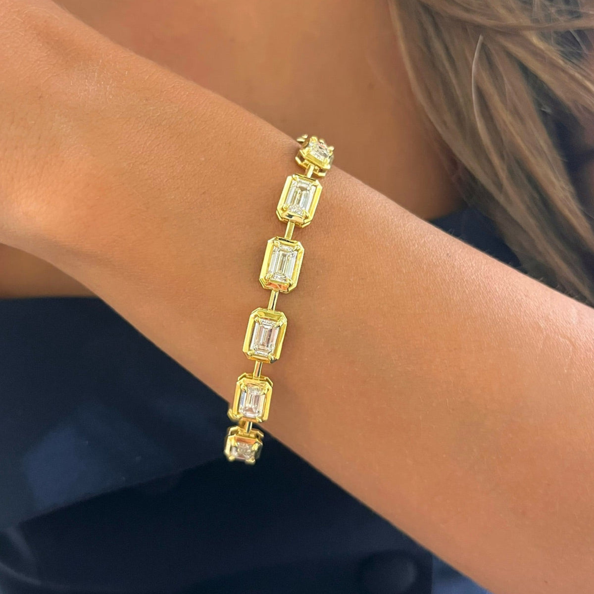 Clara Mae Bezel Prong Emerald Cut Diamond Bracelet 