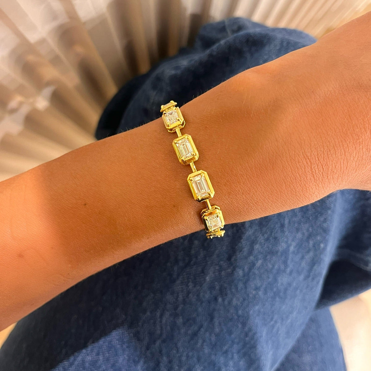 Clara Mae Bezel Prong Emerald Cut Diamond Bracelet 