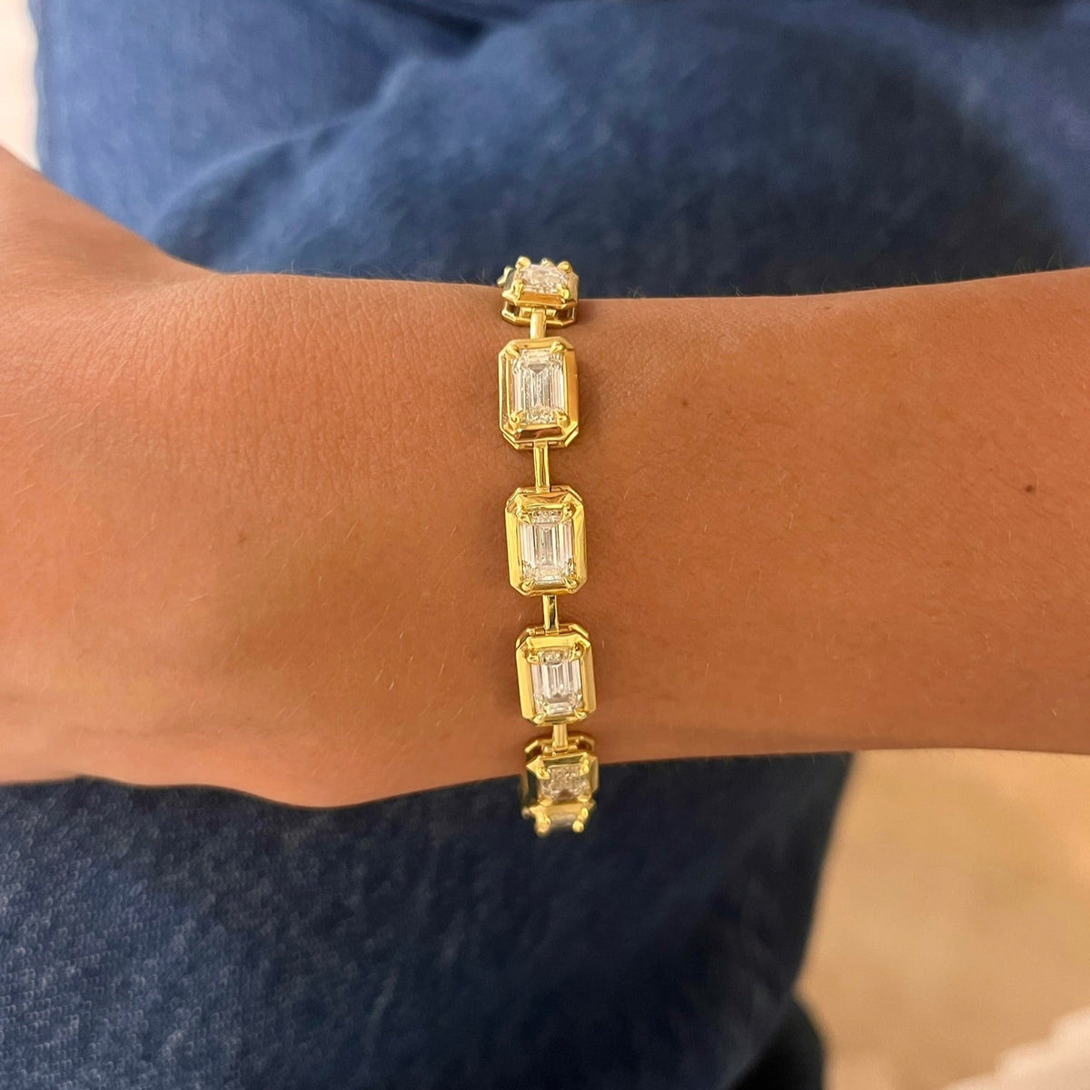 Clara Mae Bezel Set Emerald Cut Diamond Bracelet 13.37 ctw