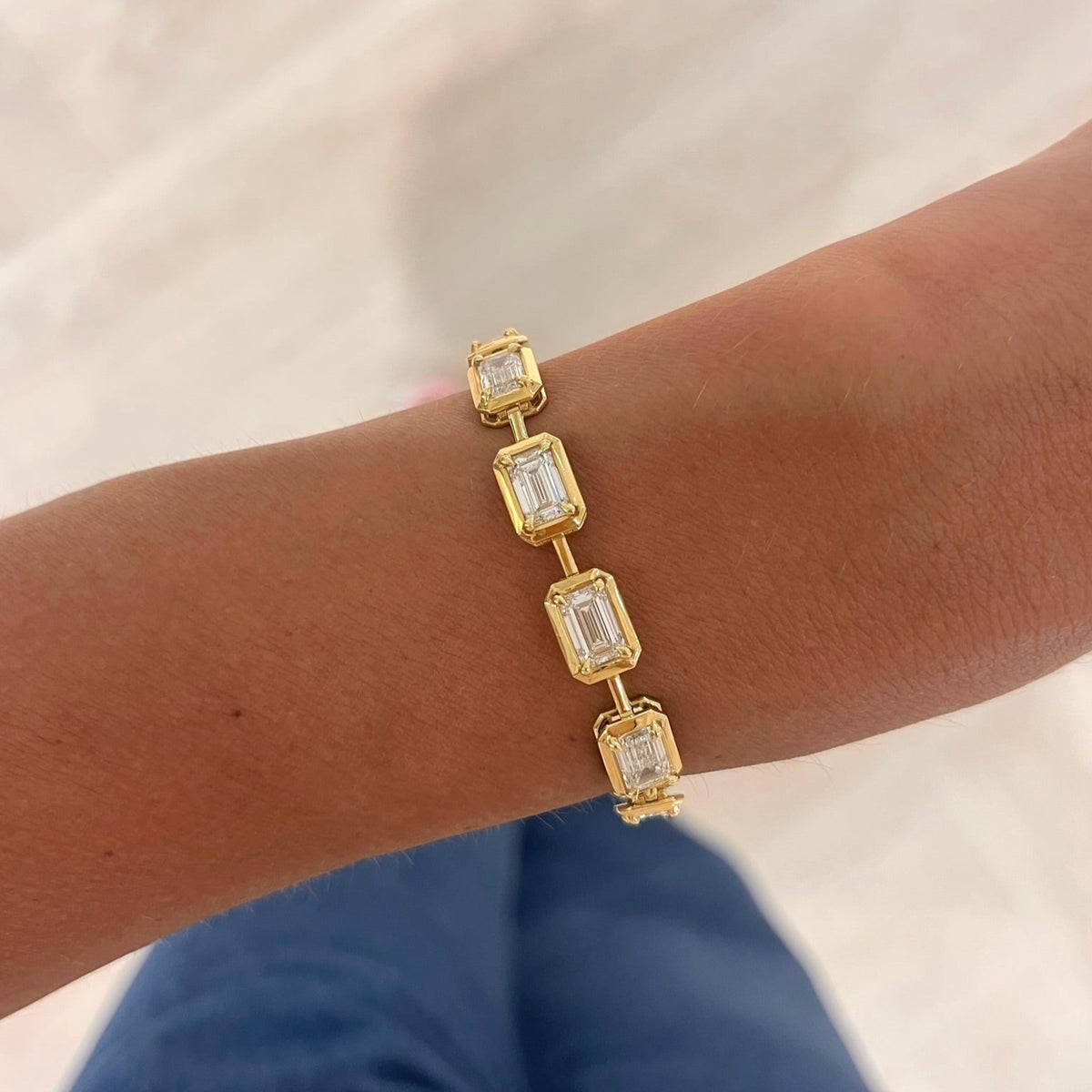 Clara Mae Bezel Set Emerald Cut Diamond Bracelet 13.37 ctw