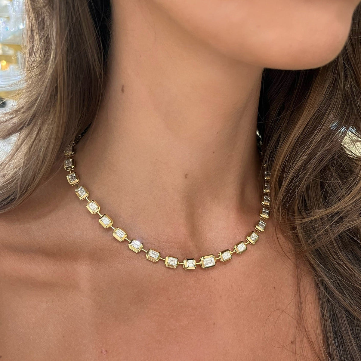 Clara Mae Graduated Emerald Cut Diamond Necklace