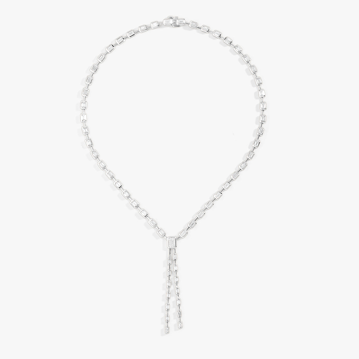 Clara Mae Bezel Set Emerald Cut Diamond Lariat Necklace 10.94 ctw