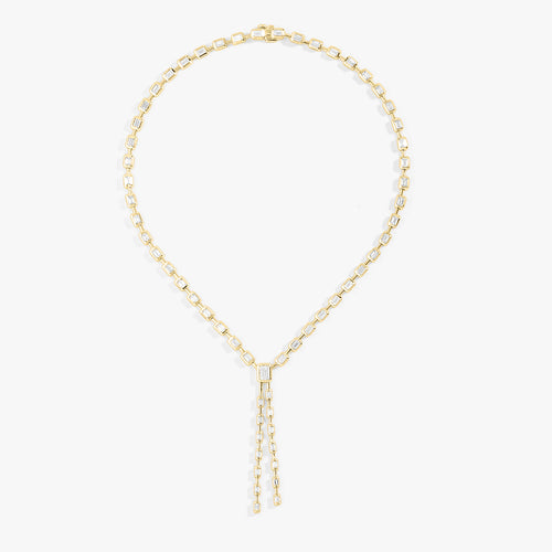 Clara Mae Bezel Set Emerald Cut Diamond Lariat Necklace 10.94 ctw