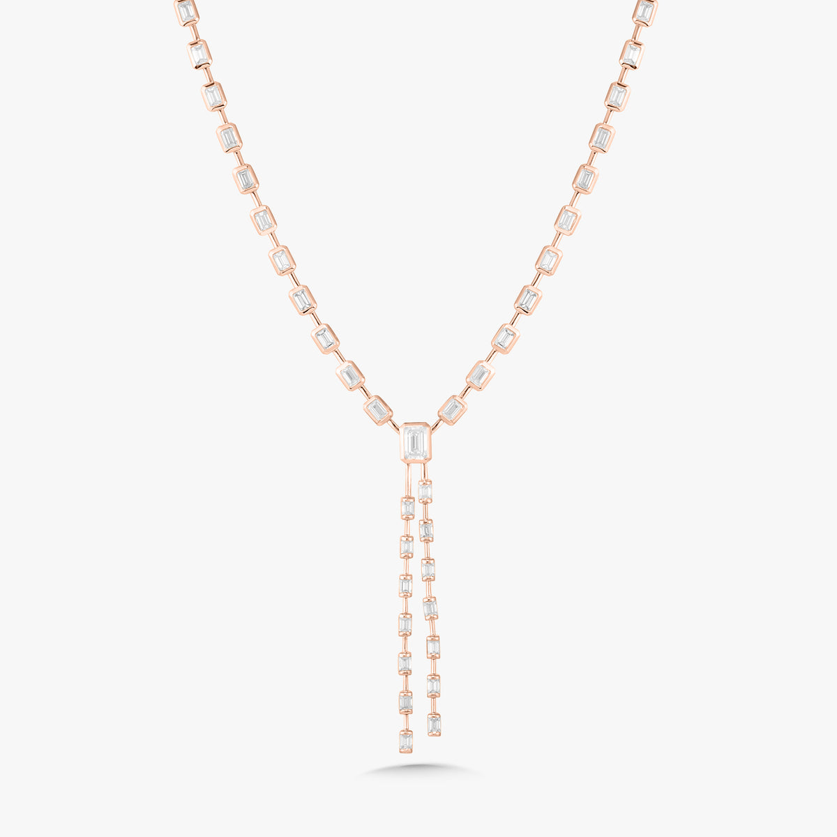Clara Mae Bezel Set Emerald Cut Diamond Lariat Necklace 10.94 ctw