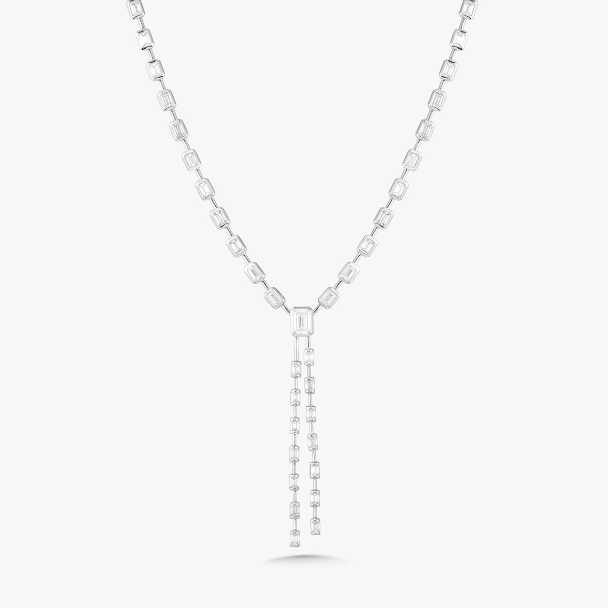 Clara Mae Bezel Set Emerald Cut Diamond Lariat Necklace 10.94 ctw
