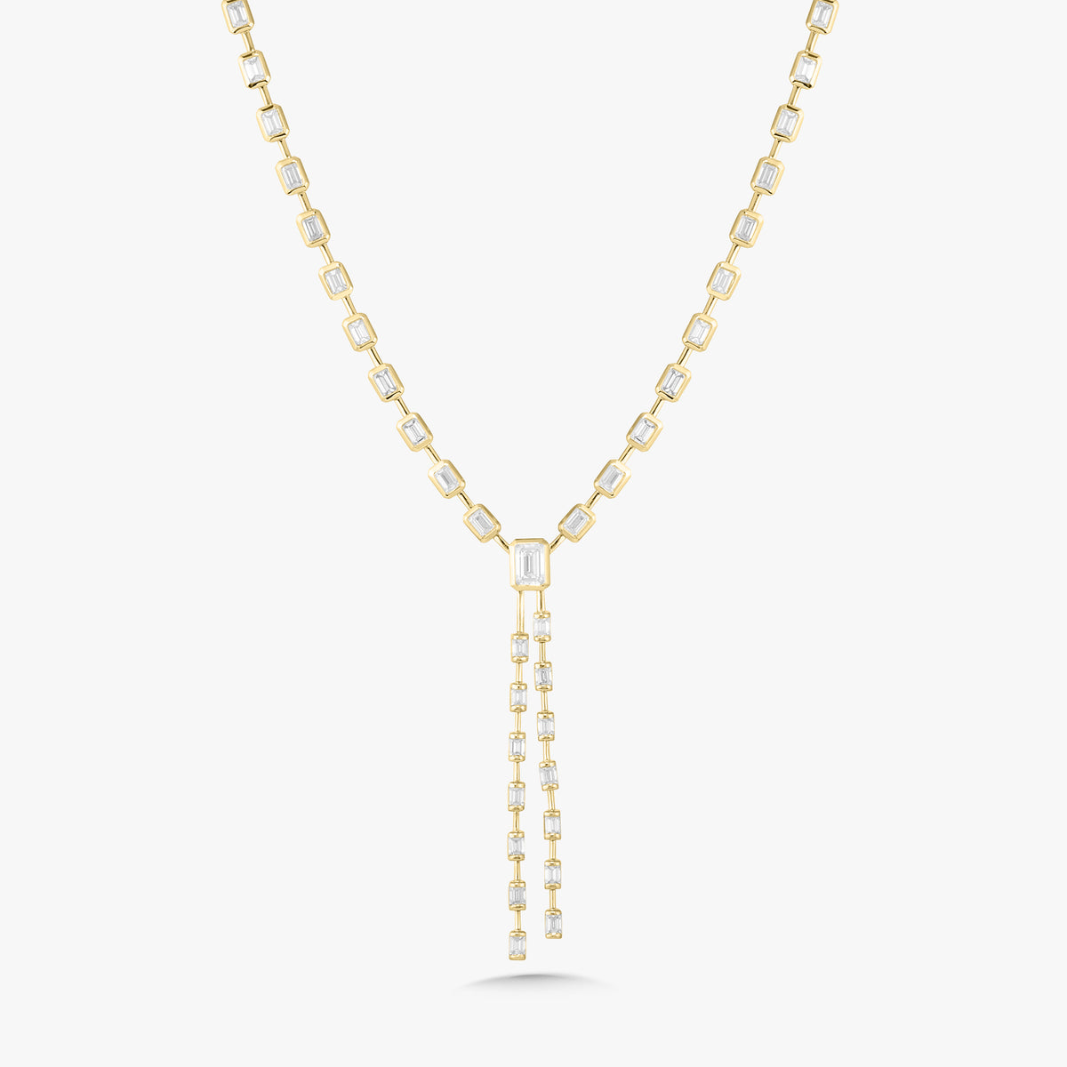 Clara Mae Bezel Set Emerald Cut Diamond Lariat Necklace 10.94 ctw