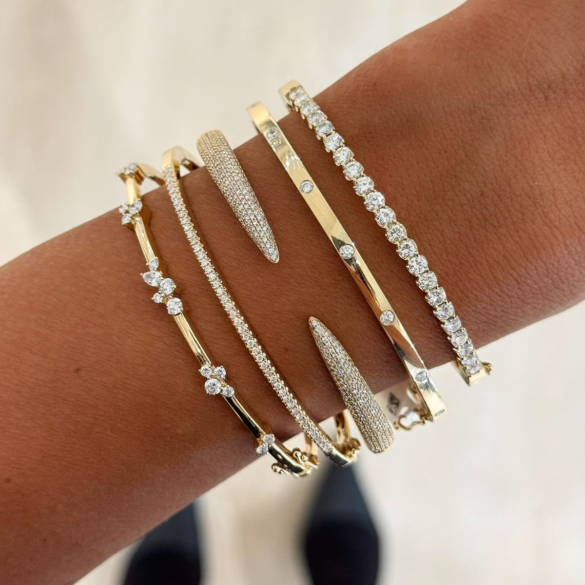 Classic Single Row Bangle Bracelet,Georgie Diamond Bangle Bracelets,Bennett Pave Claw Diamond Cuff Bangle Bracelet 1.18, Mini Amour Gold and Diamond Station Bangle ctw