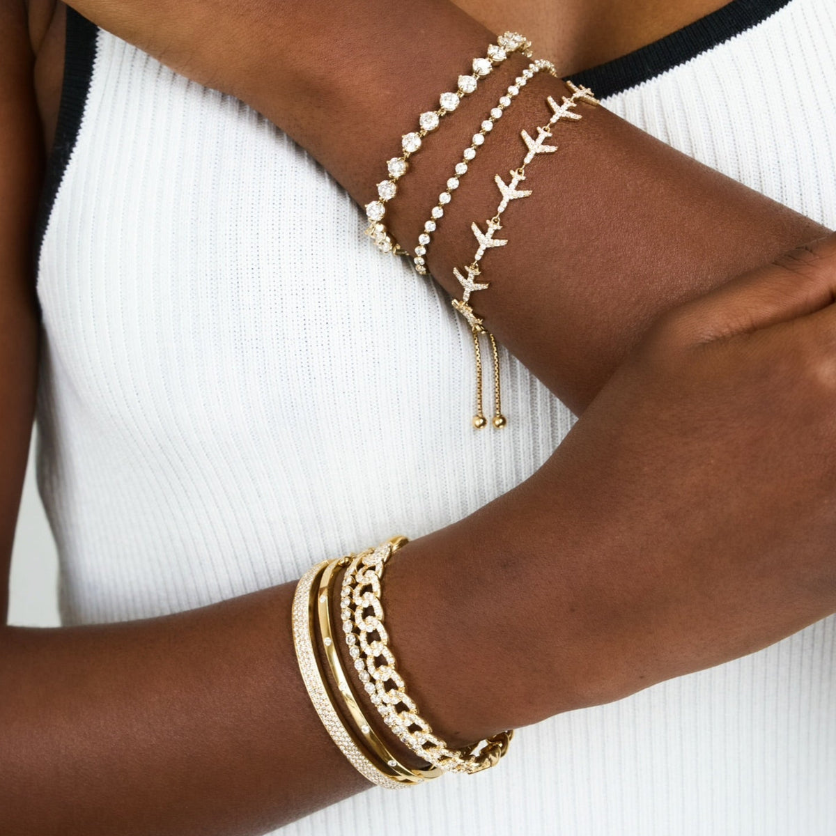 "Cloud Nine" Airplane Diamond Tennis Bracelet 2.07 ctw, Pilar Pave Chain Link Bangle Bracelet 2.85 ctw