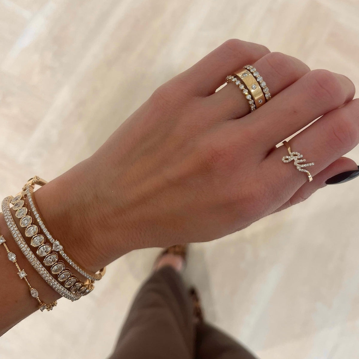 Cosmo Multi Mixed Shape Floating Diamond Tennis Bracelet 2.25 ctw, Custom Diamond Name Ring, Amour Diamond Station Cigar Band
