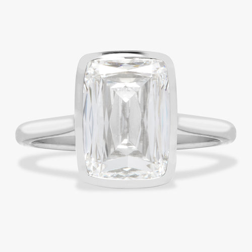 4.08ct Lab Grown Elongated Criss Cut Cushion In a Cathedral Bezel Setting