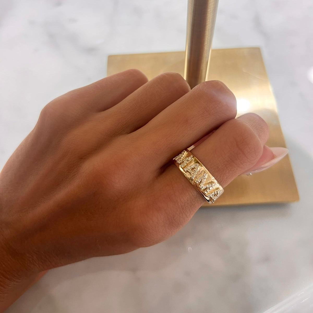 Custom 3D Diamond Solid Gold Cigar Band