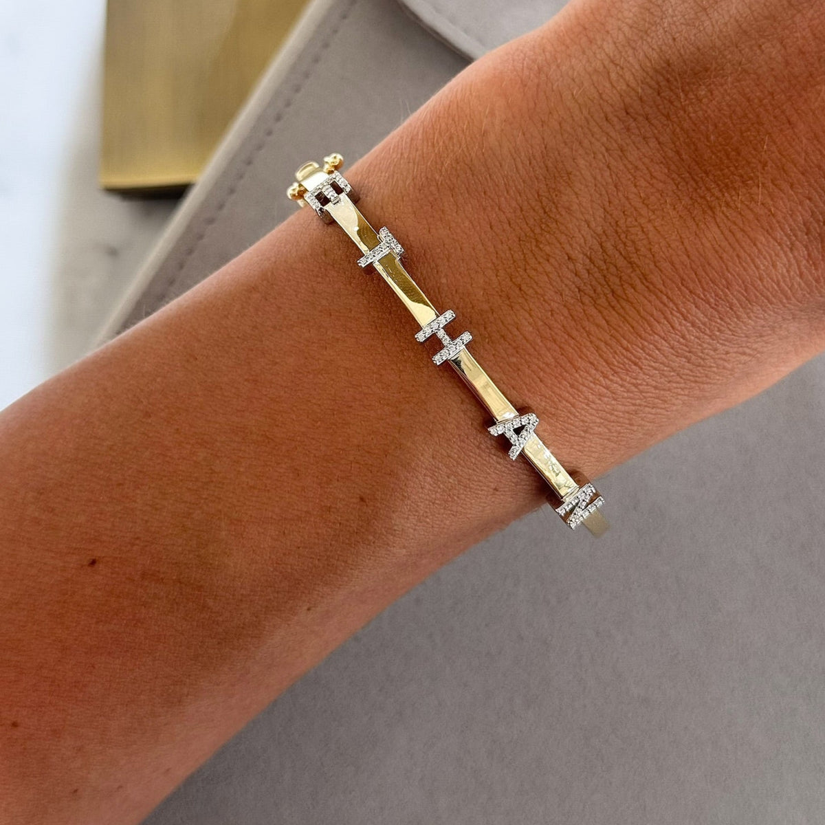 Custom Diamond Name Bangle Bracelet