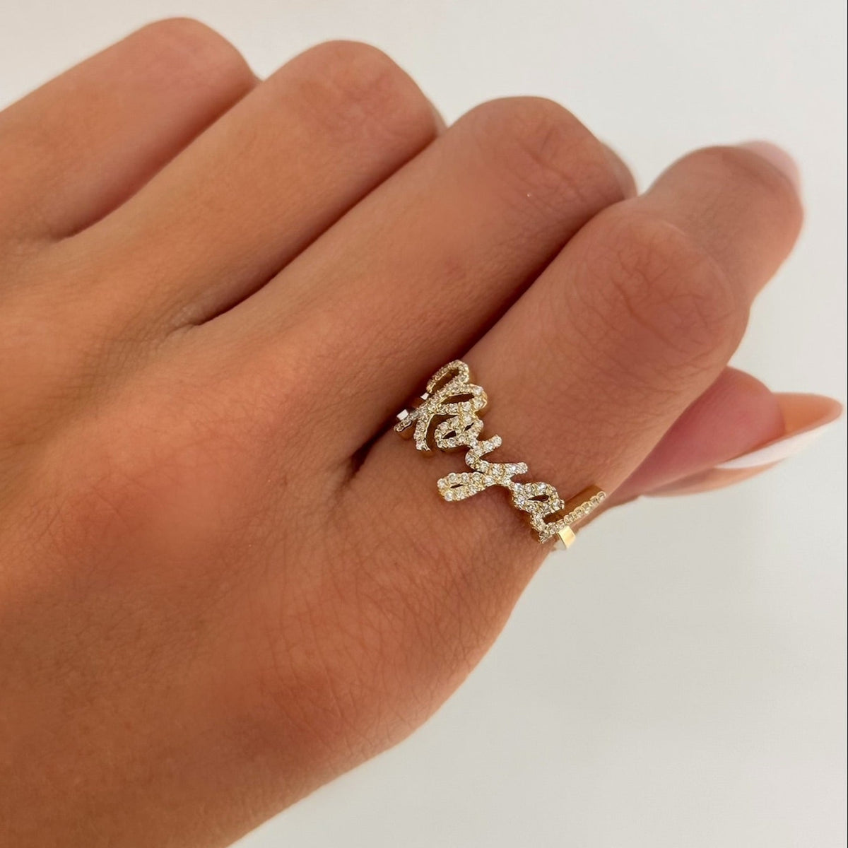 Custom Diamond Script Name Ring

