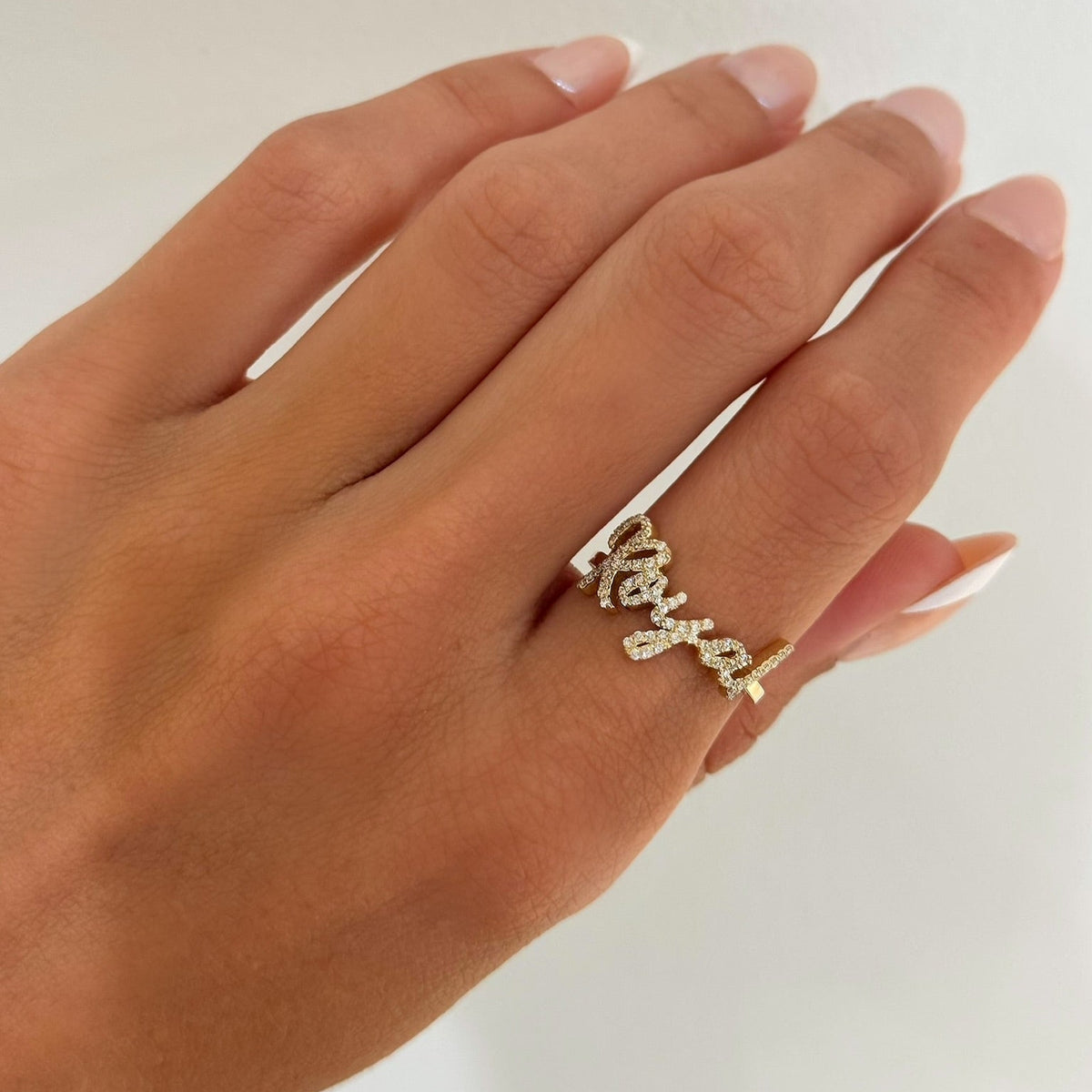 Custom Diamond Script Name Ring

