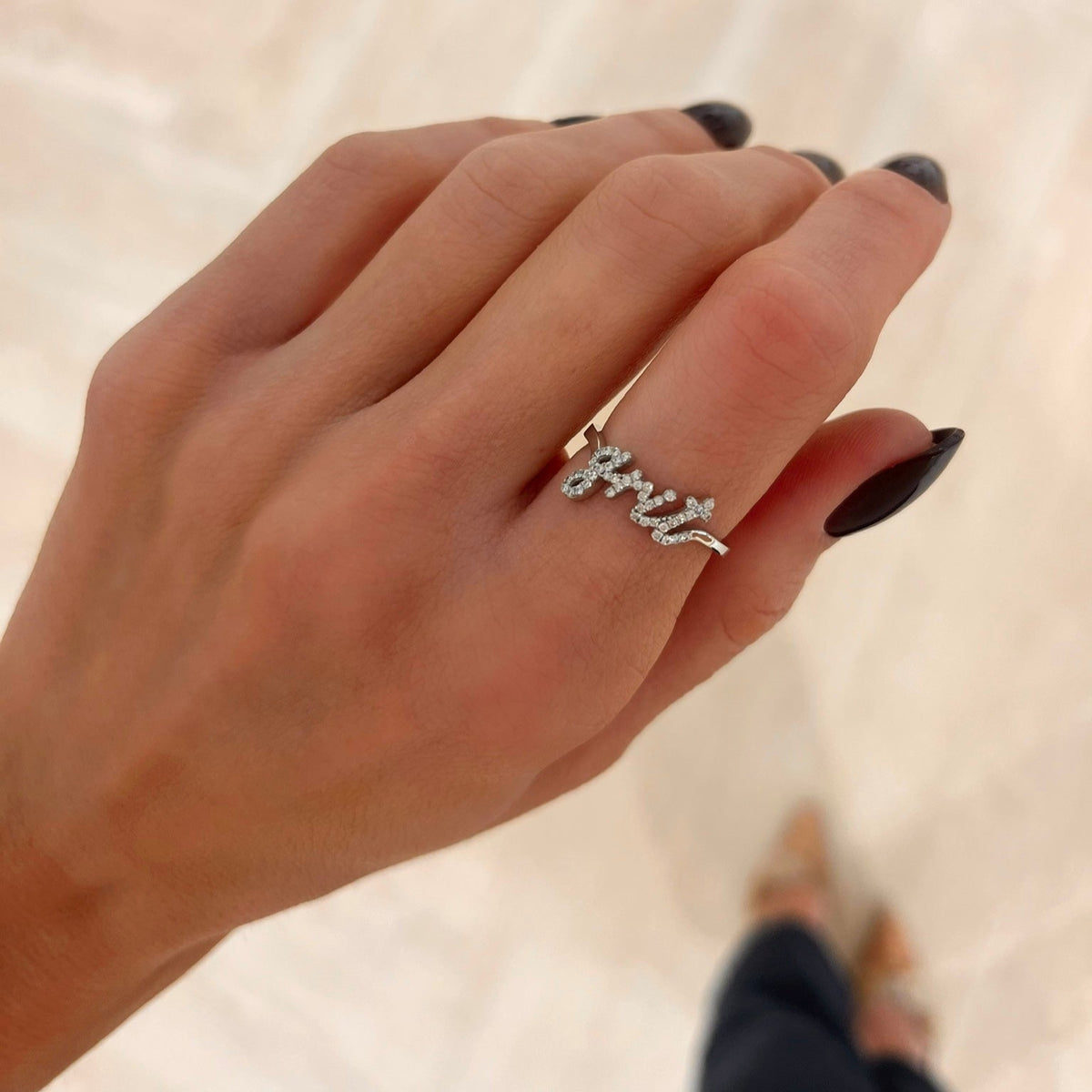 Custom Diamond Script Name Ring
