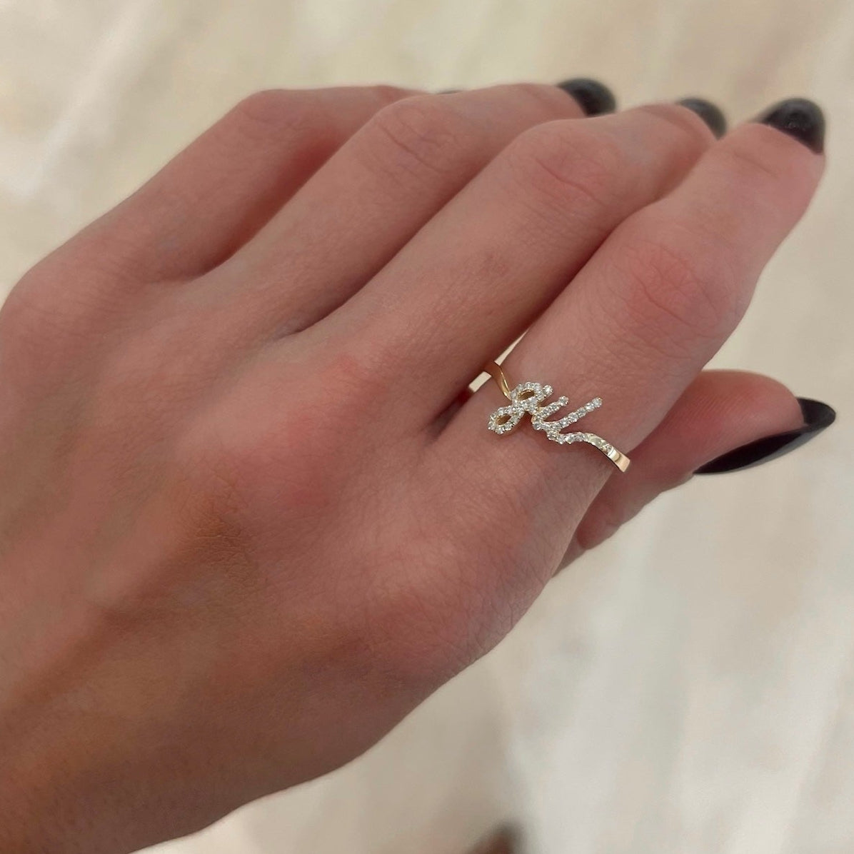 Custom Diamond Script Name Ring – RWFJ - Main Image