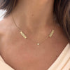 Custom Gold Bubble Name Necklace with Bezeled Heart Diamonds