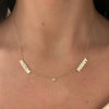 Custom Gold Bubble Name Necklace with Bezeled Heart Diamonds