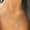 Custom Handwritten Diamond Name Necklace, Khloe Two Prong Diamond Cross Necklace