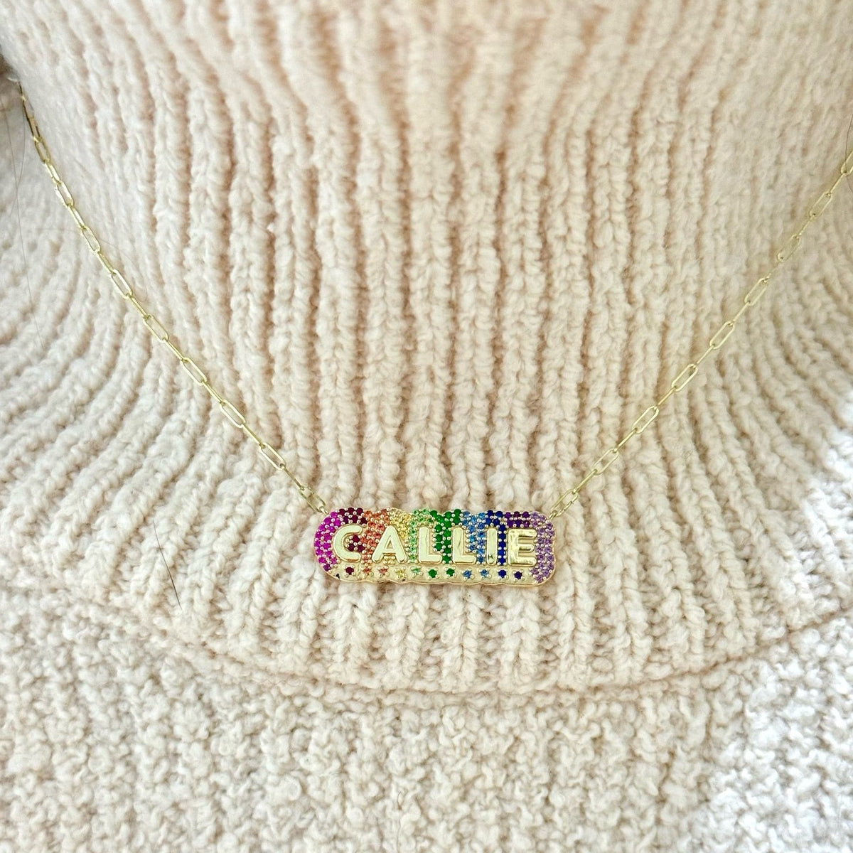 Custom Rainbow Gemstone Name Necklace Design DEPOSIT ONLY