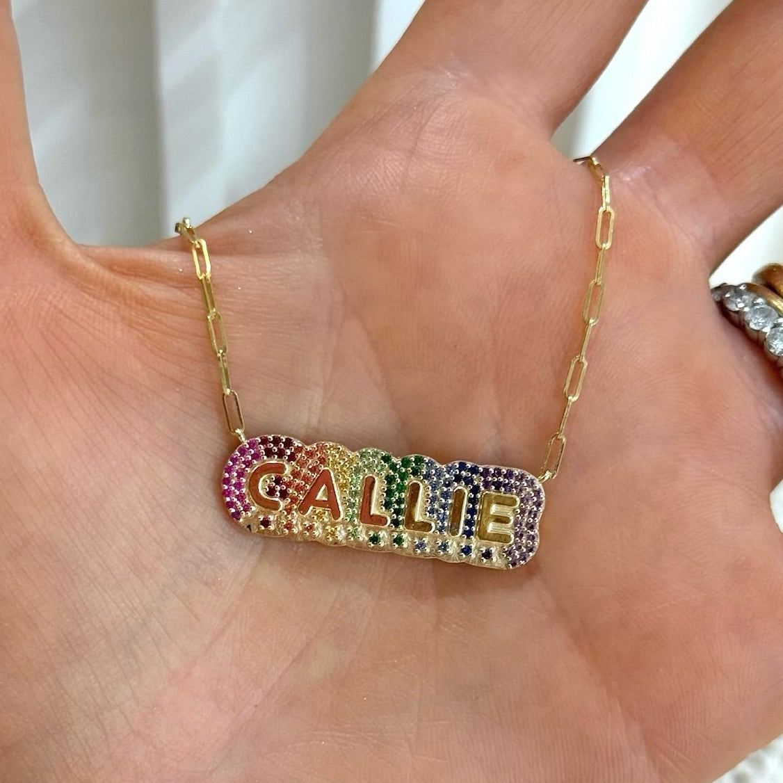 Custom Rainbow Gemstone Name Necklace Design DEPOSIT ONLY