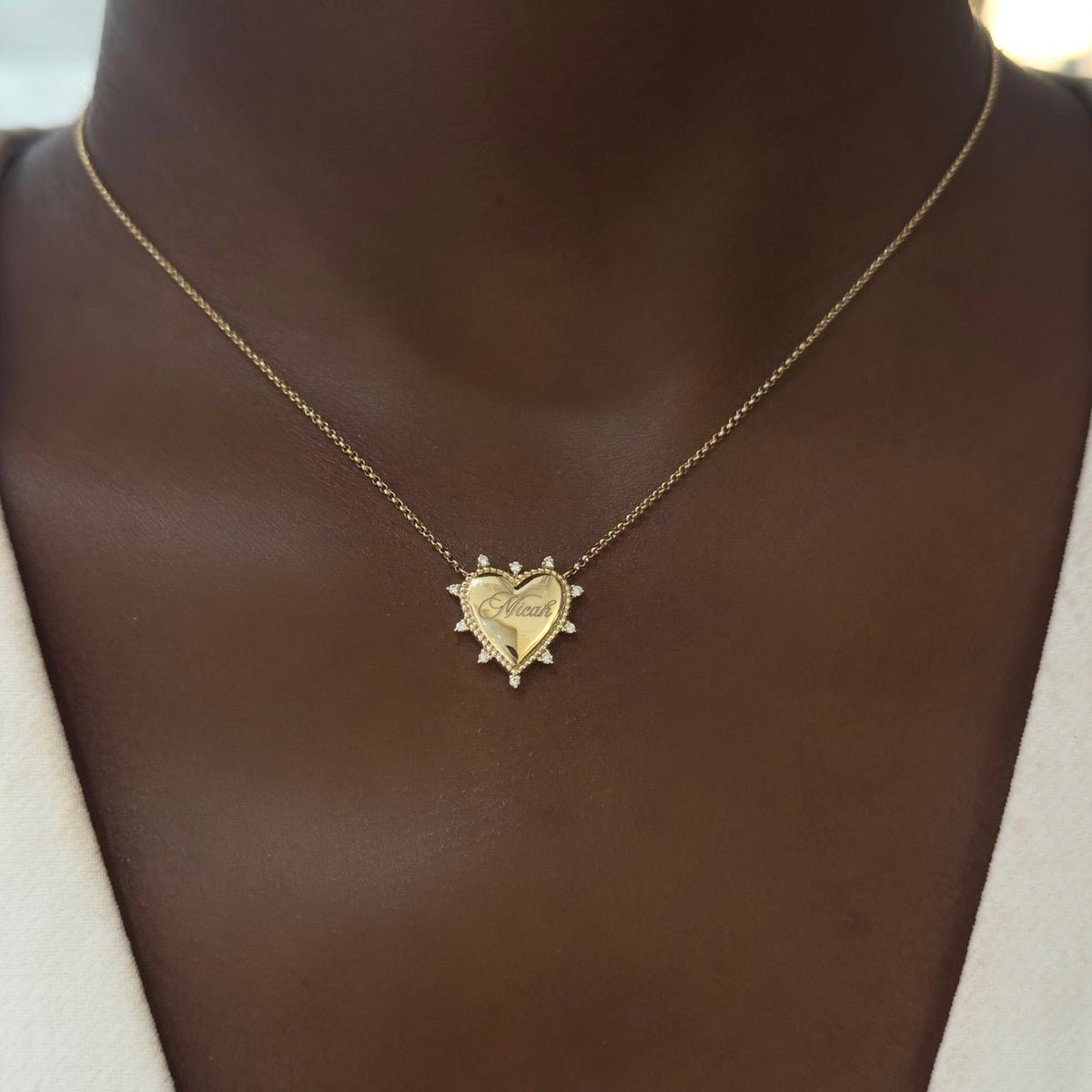 Custom Engraveable Diamond Heart Burst Necklace