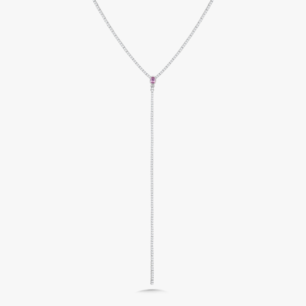 Davis Diamond Tennis Necklace with Removable Pink Sapphire Oval Lariat 4.90 ctw