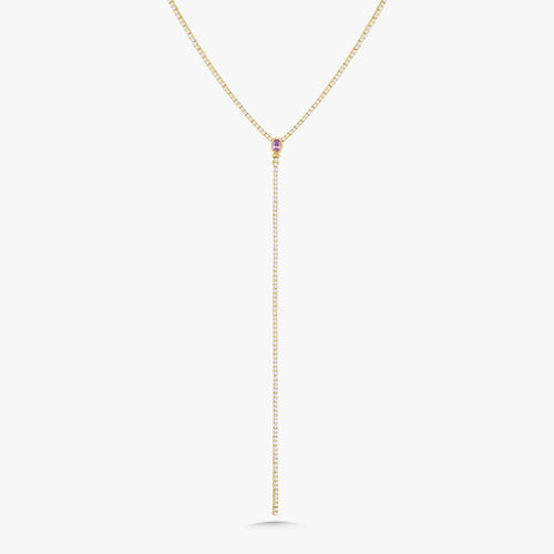 Davis Diamond Tennis Necklace with Removable Pink Sapphire Oval Lariat 4.90 ctw