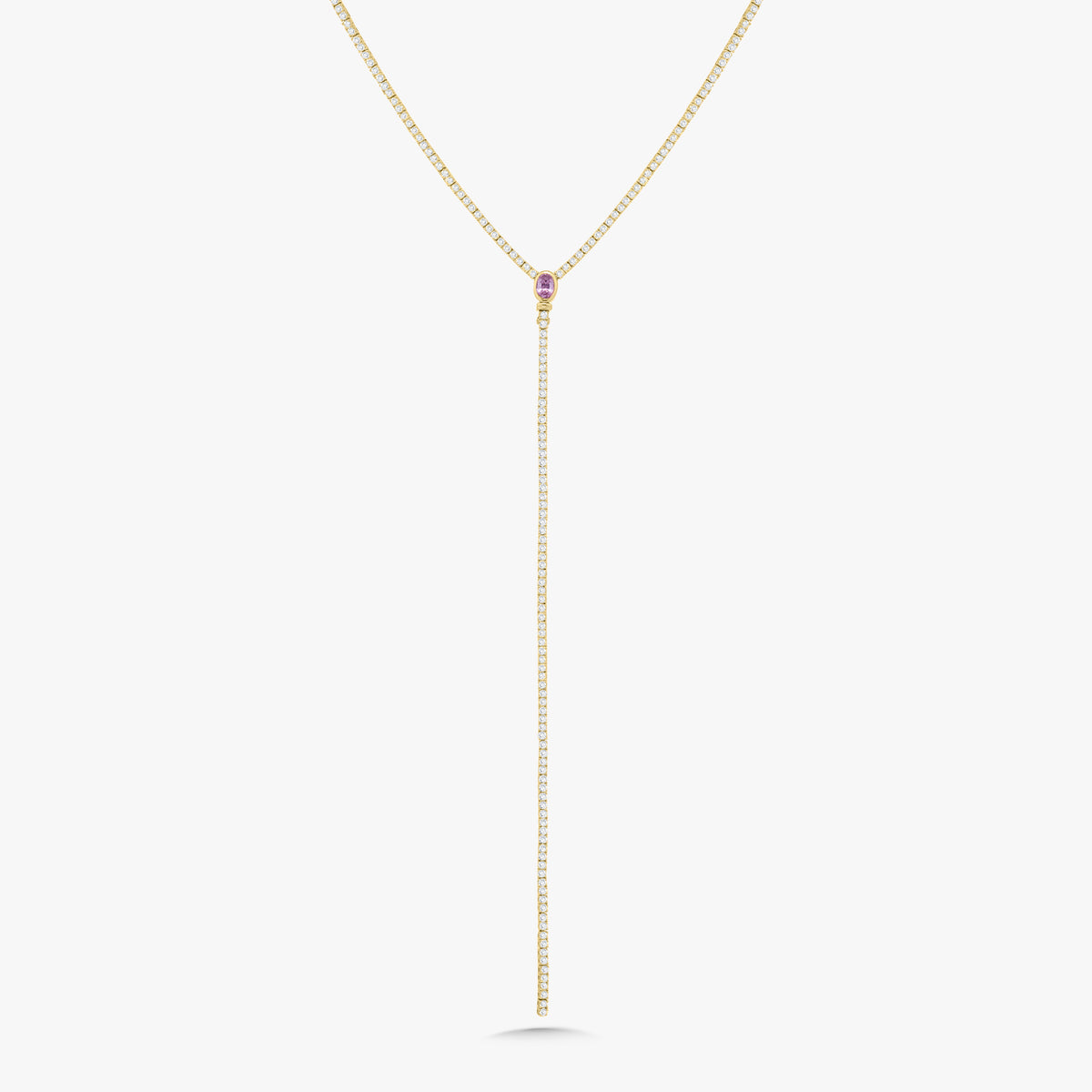 Davis Diamond Tennis Necklace with Removable Pink Sapphire Oval Lariat 4.90 ctw