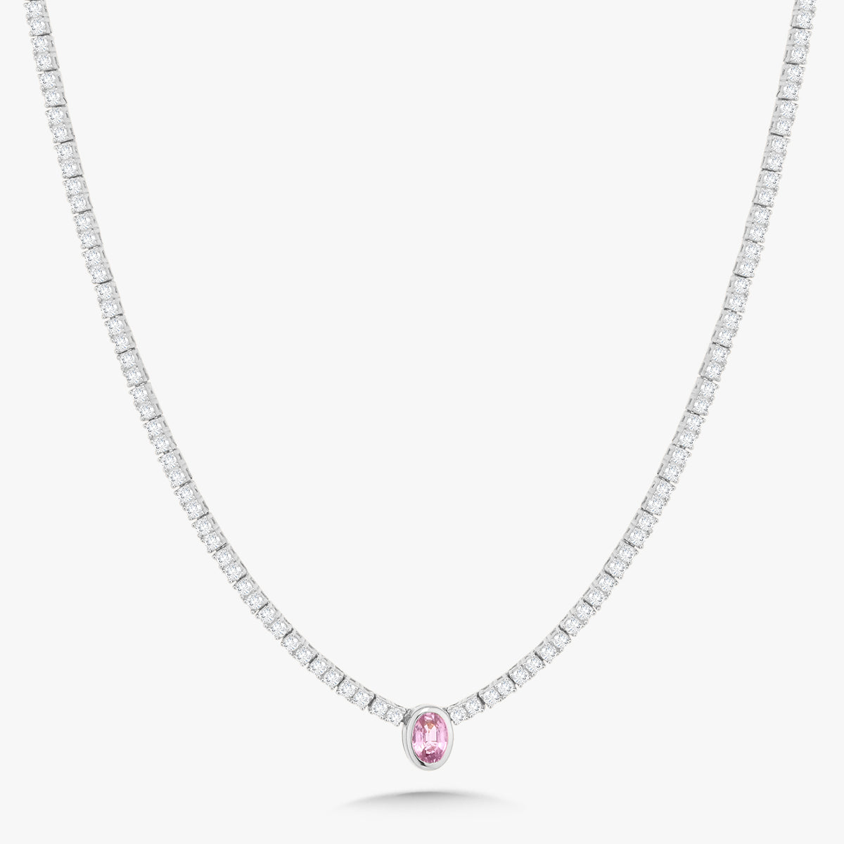 Davis Diamond Tennis Necklace with Removable Pink Sapphire Oval Lariat 4.90 ctw