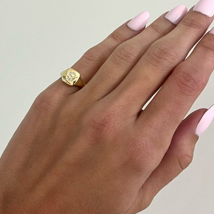 Dainty Diamond Initial Signet Ring