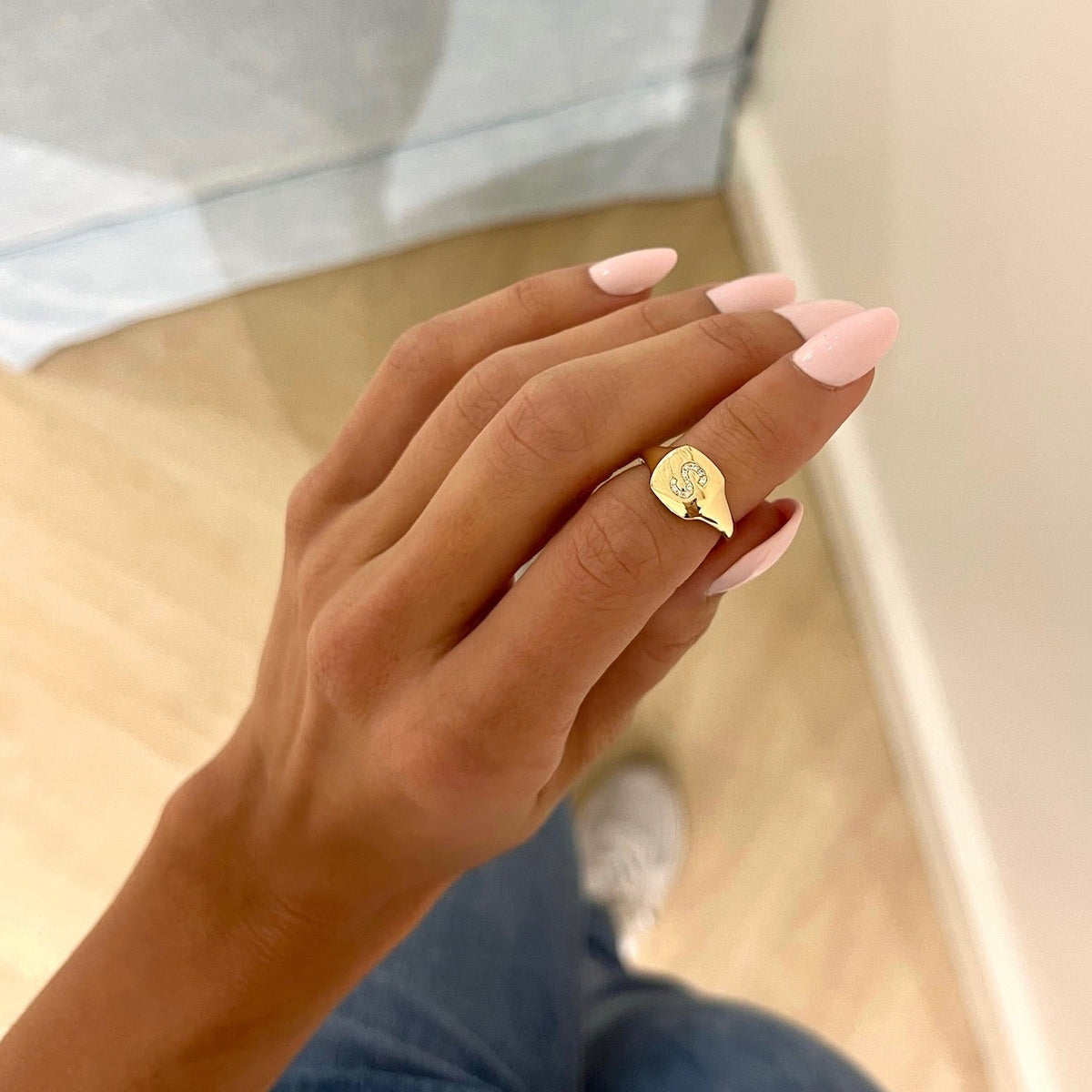 Dainty Diamond Initial Signet Ring