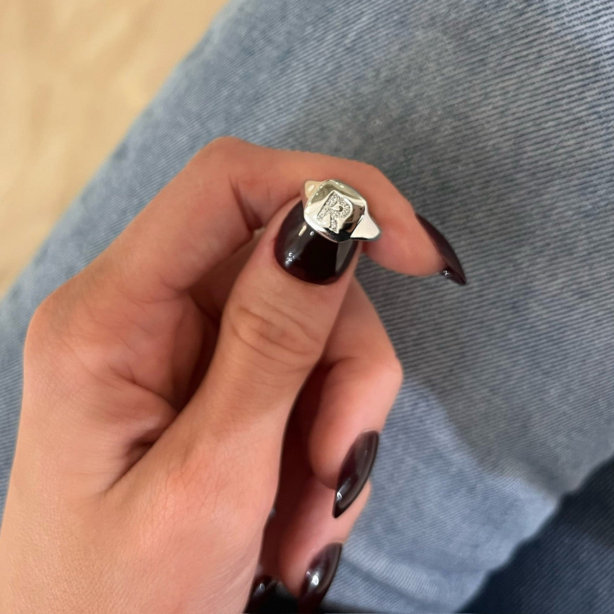 Dainty Diamond Initial Signet Ring