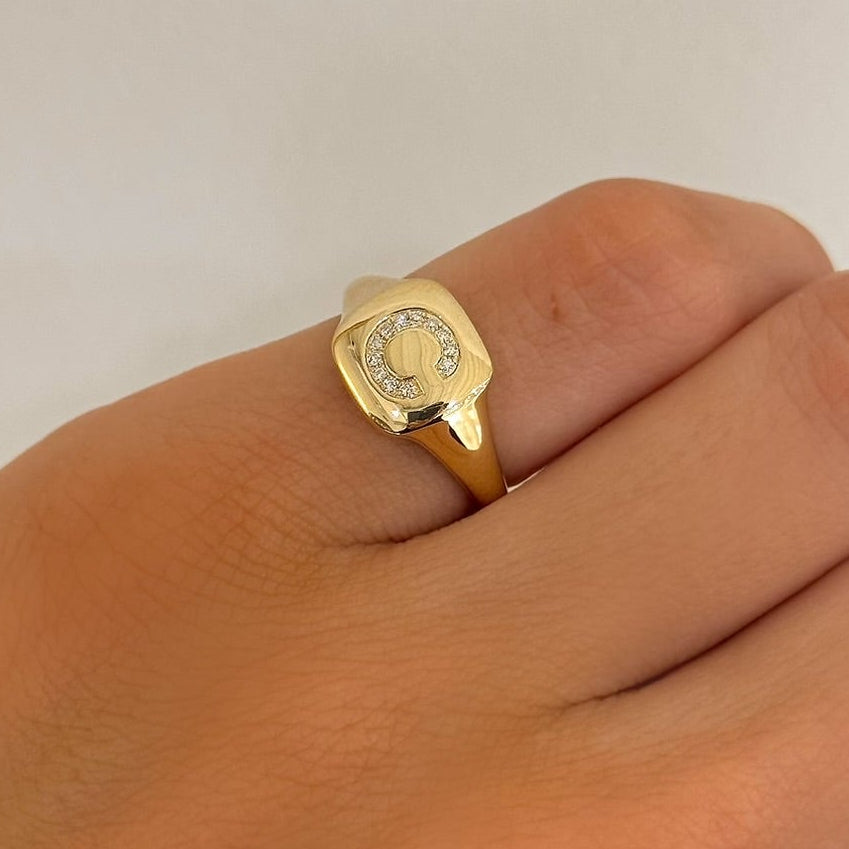 Dainty Diamond Initial Signet Ring