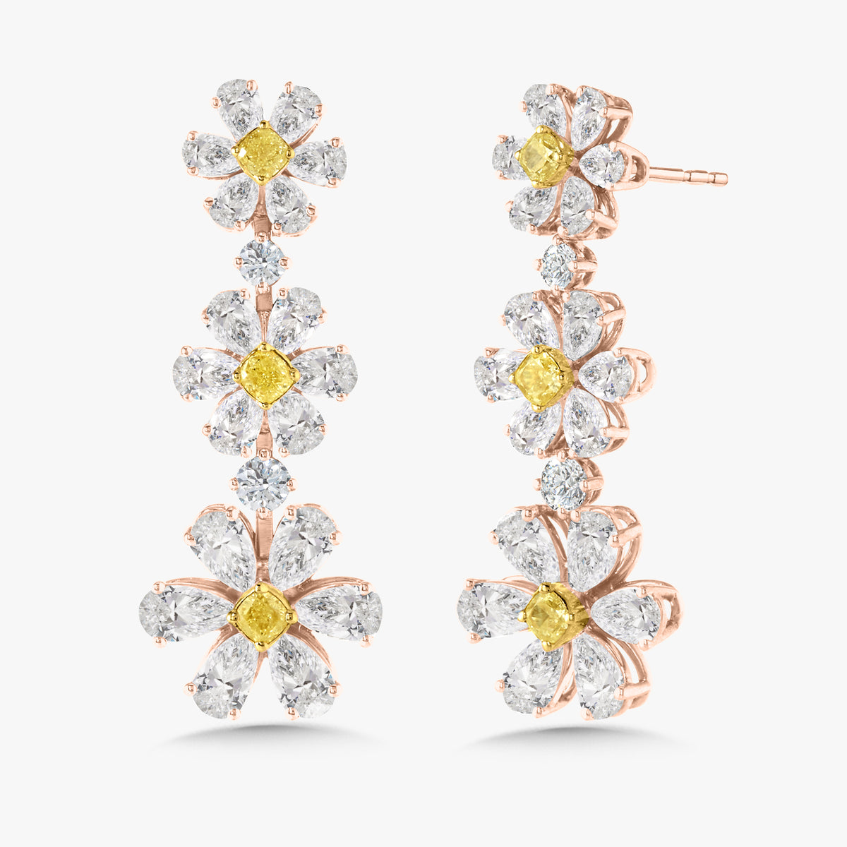 Daisy Fancy Yellow Graduated Flower Earrings 9.78 ctw