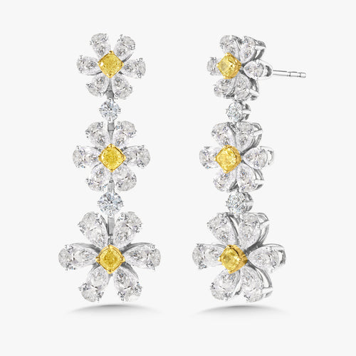 Daisy Fancy Yellow Graduated Flower Earrings 9.78 ctw