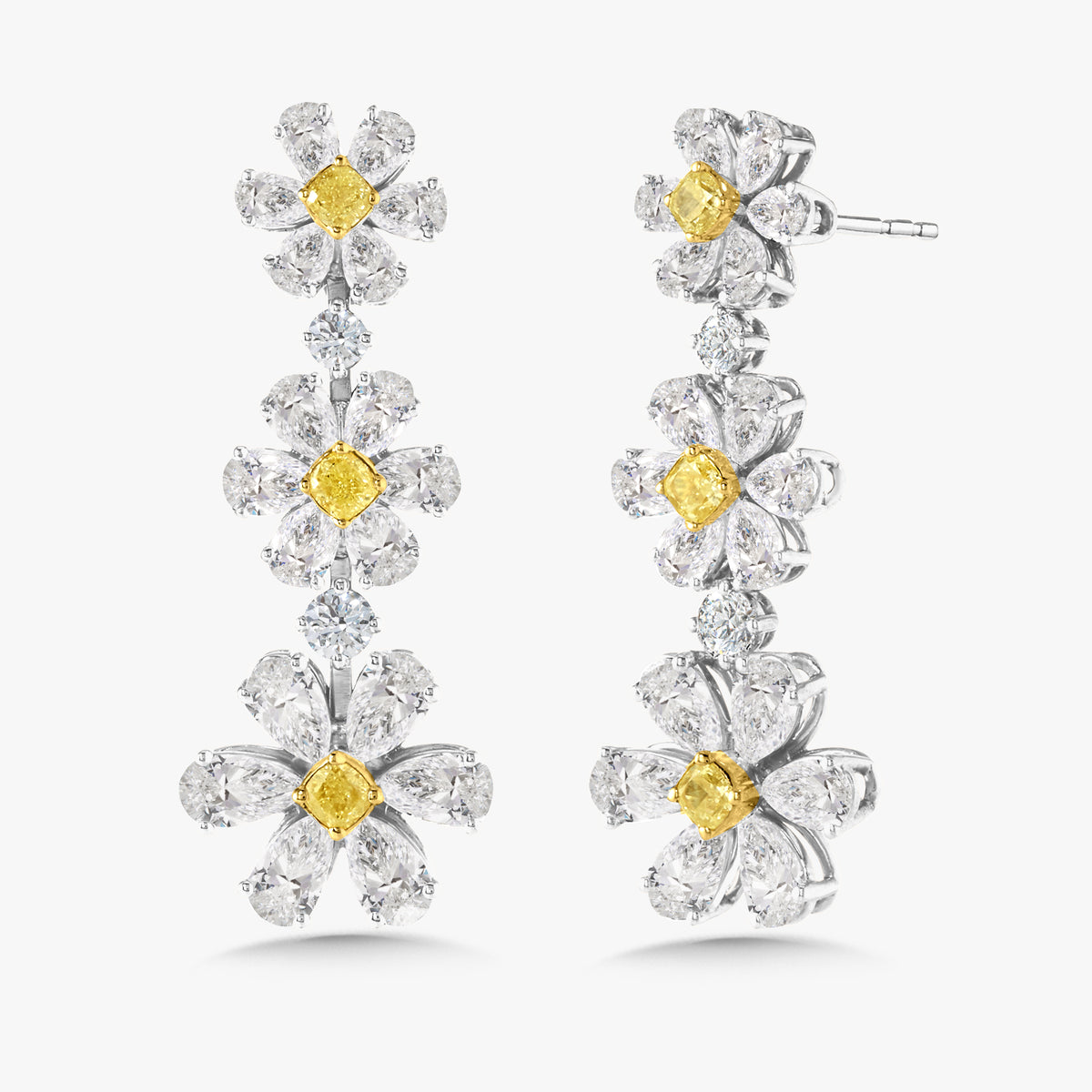 Daisy Fancy Yellow Graduated Flower Earrings 9.78 ctw