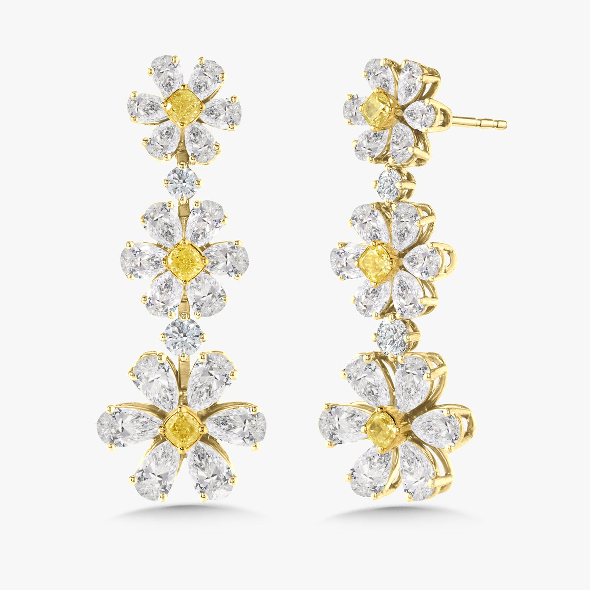 Daisy Fancy Yellow Graduated Flower Earrings 9.78 ctw