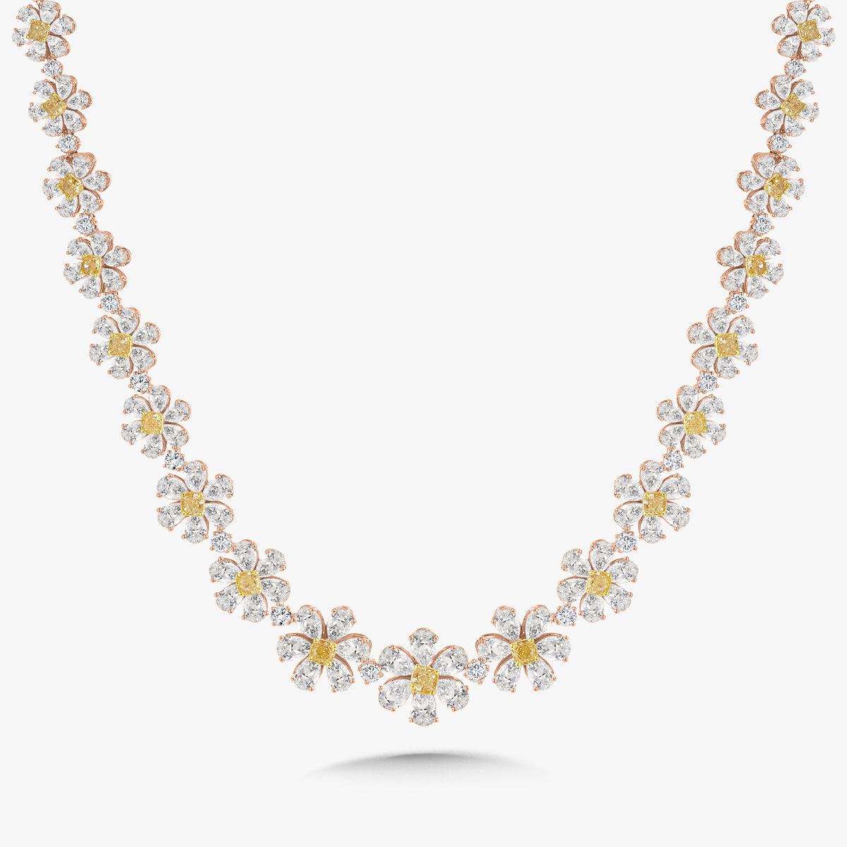 Daisy Fancy Yellow Graduated Flower Necklace 35.23 ctw