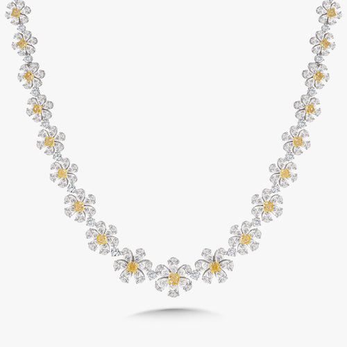 Daisy Fancy Yellow Graduated Flower Necklace 35.23 ctw