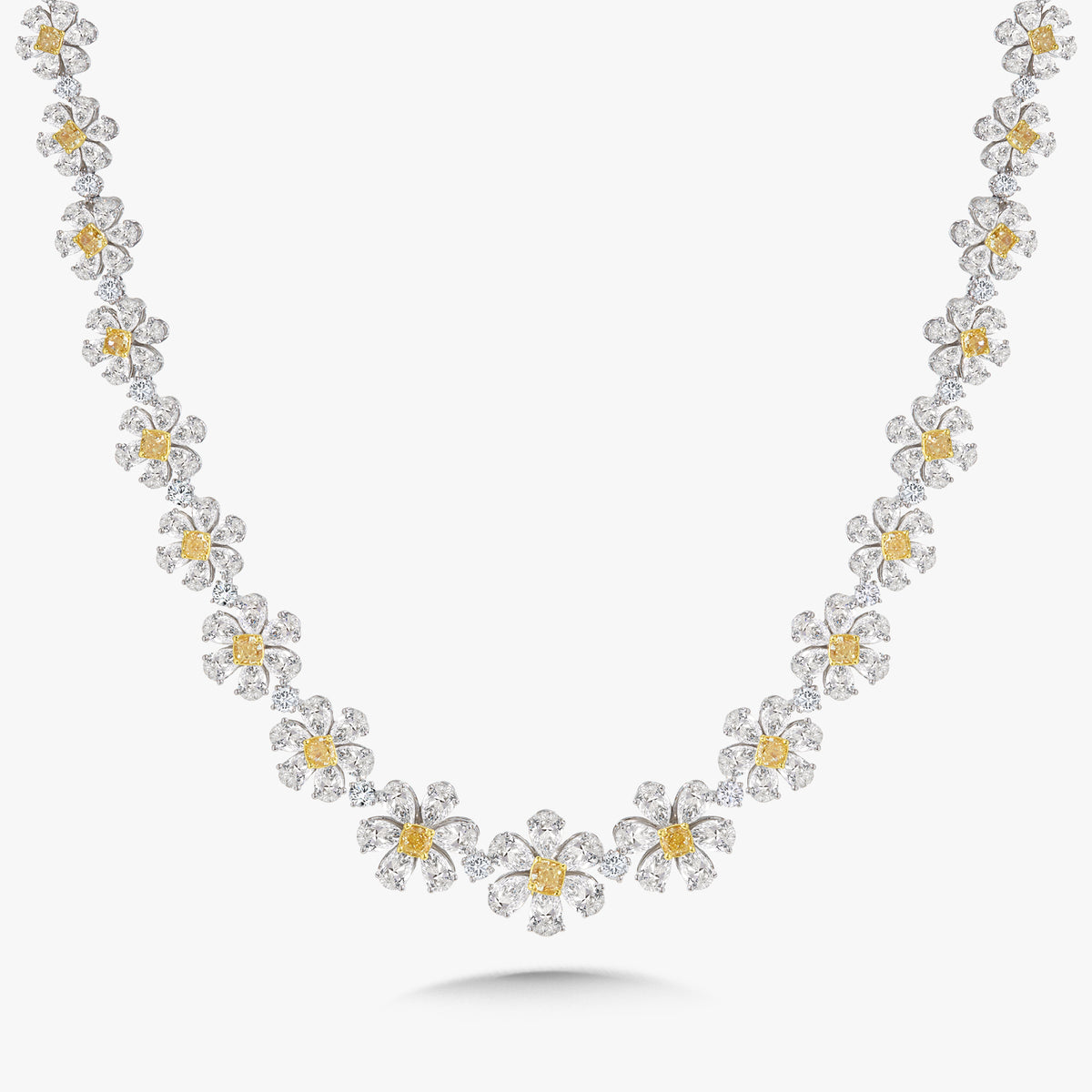 Daisy Fancy Yellow Graduated Flower Necklace 35.23 ctw
