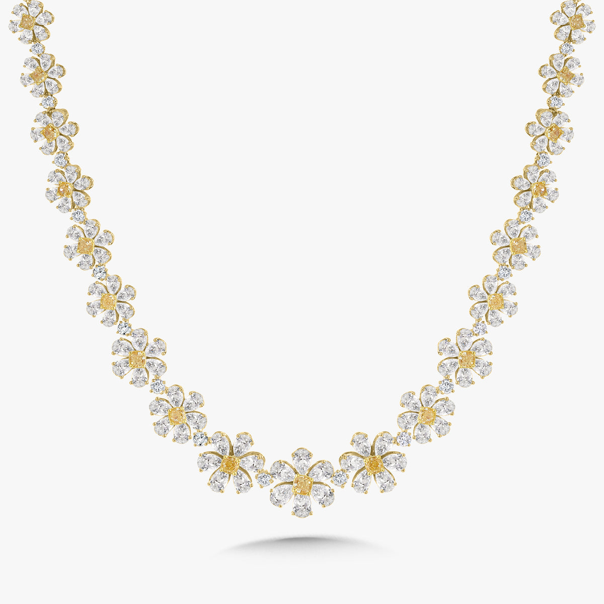 Daisy Fancy Yellow Graduated Flower Necklace 35.23 ctw