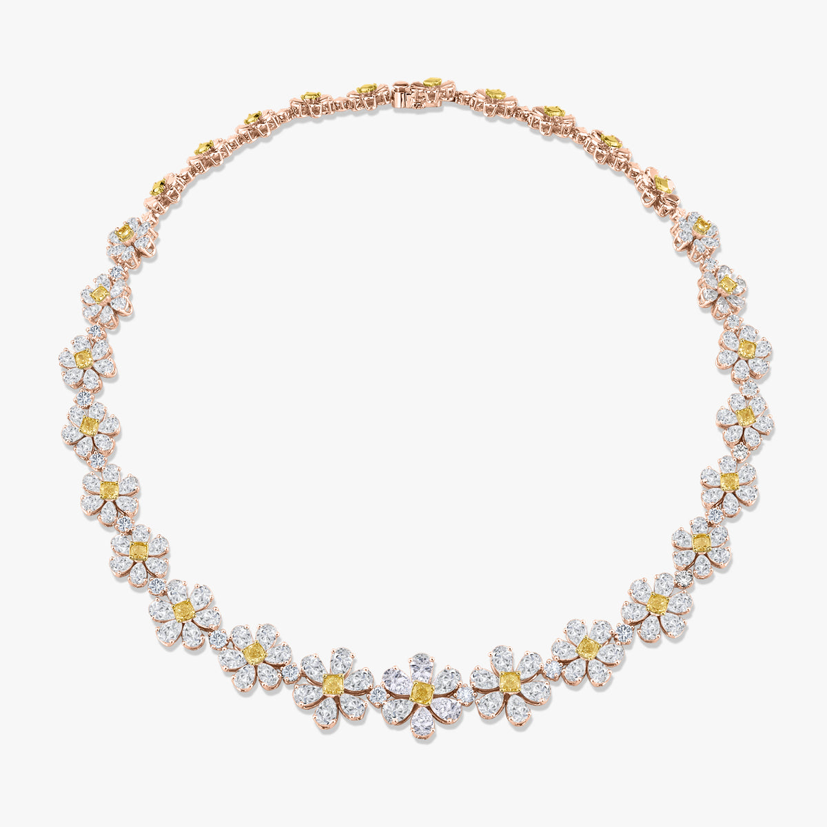 Daisy Fancy Yellow Graduated Flower Necklace 35.23 ctw