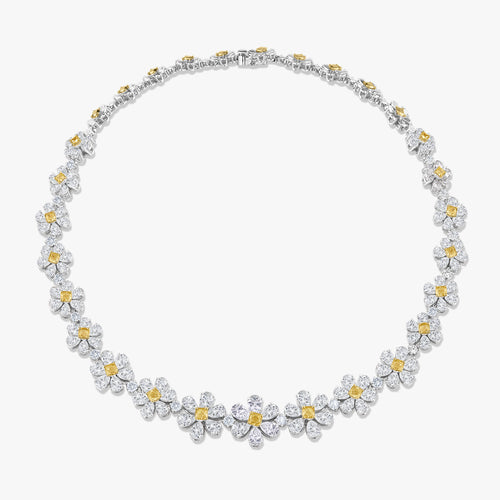 Daisy Fancy Yellow Graduated Flower Necklace 35.23 ctw