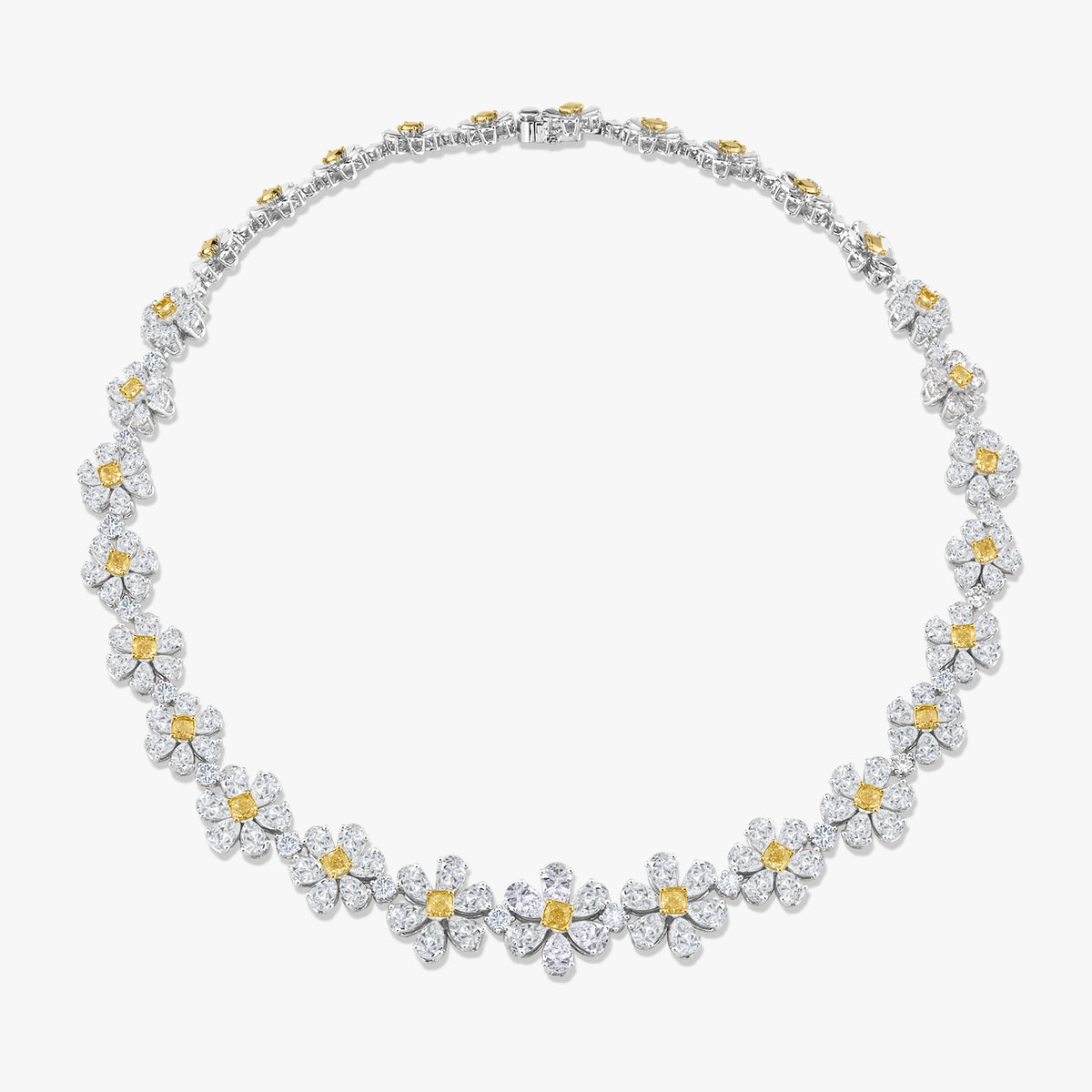 Daisy Fancy Yellow Graduated Flower Necklace 35.23 ctw