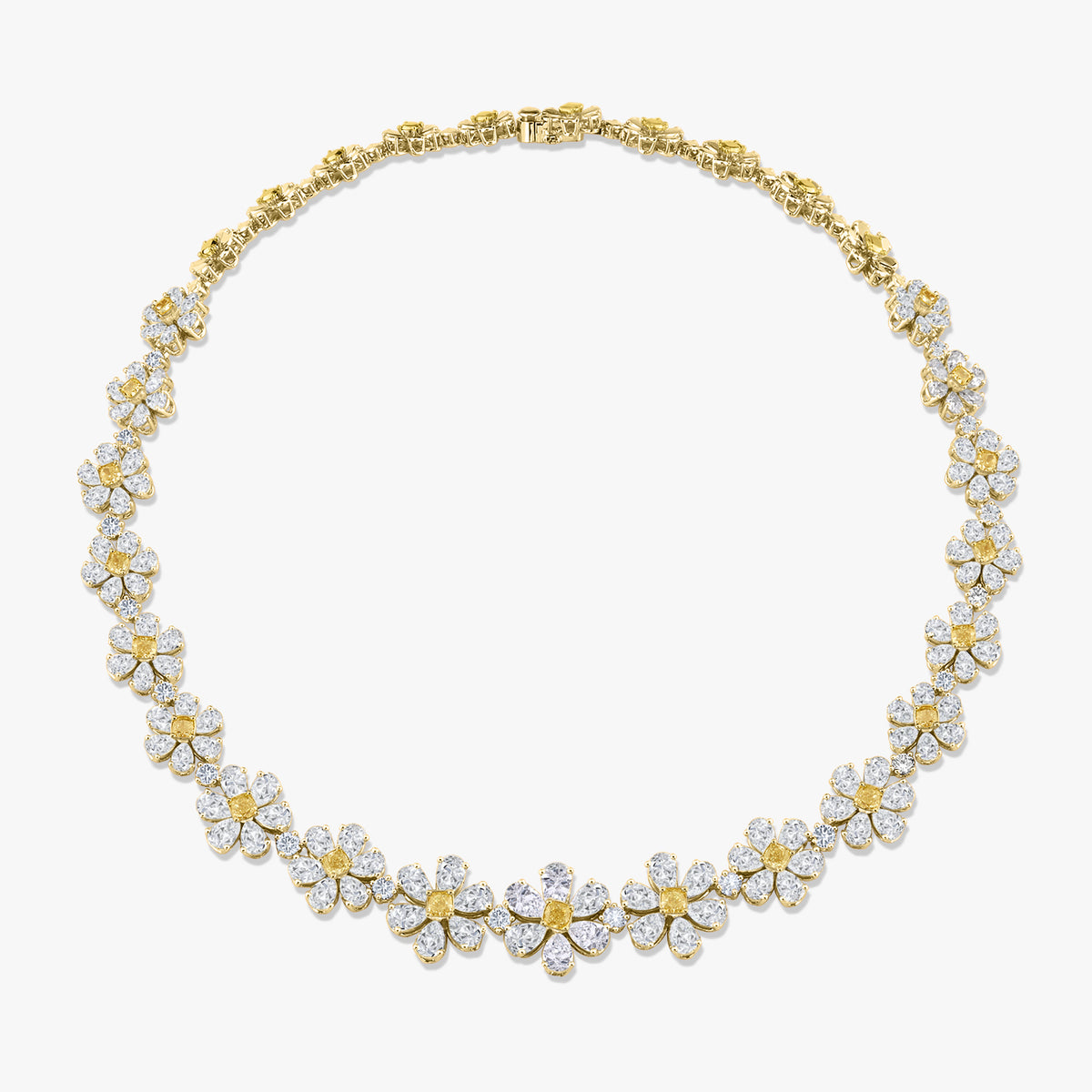 Daisy Fancy Yellow Graduated Flower Necklace 35.23 ctw