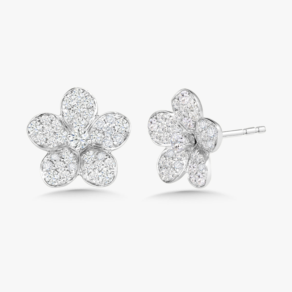 Mini Magnolia Pave Diamond Flower Stud Earrings 0.86 ctw